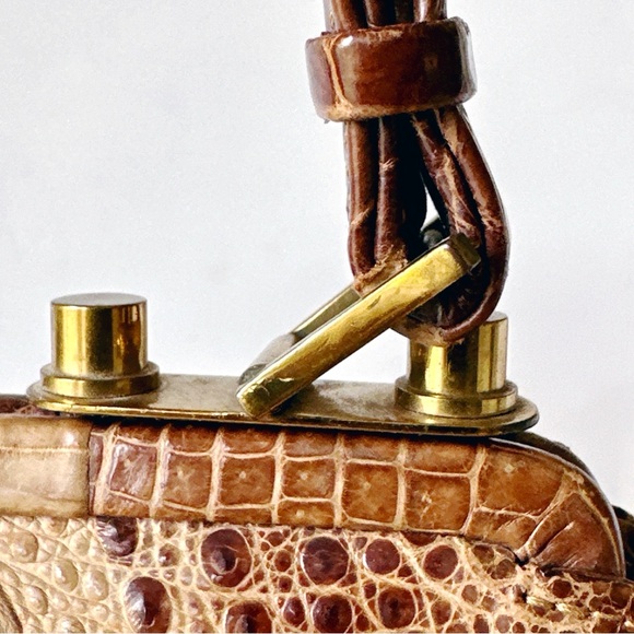 Vintage 120 Jahre Leder Schüler Crocodile Skin Bag - Picture 5 of 12